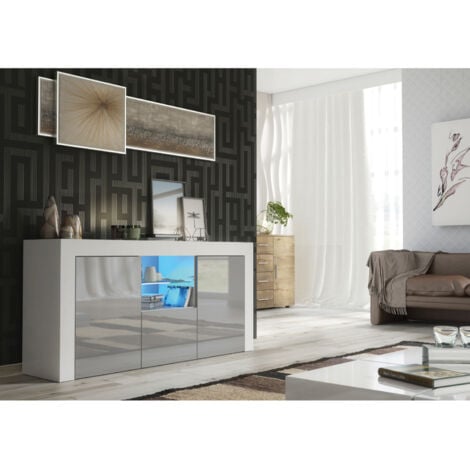 Aurora Sideboard - White with Grey Gloss Doors & LED  145cm