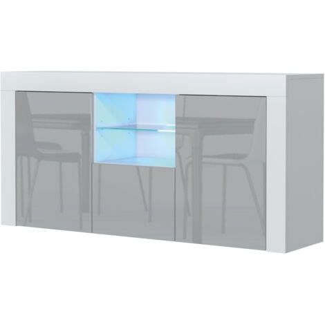 Aurora Sideboard - White with Grey Gloss Doors & LED  145cm