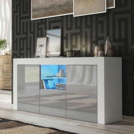 Aurora Sideboard - White with Grey Gloss Doors & LED  145cm