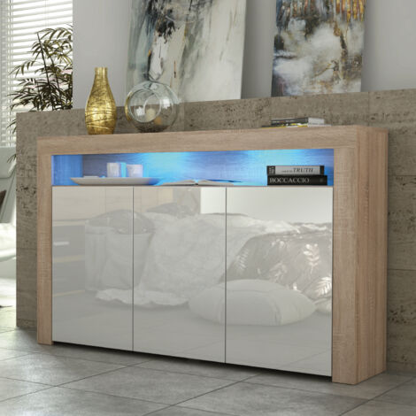 Aether Sideboard - Oak with White Gloss Doors & LED - 155cm (1/5)