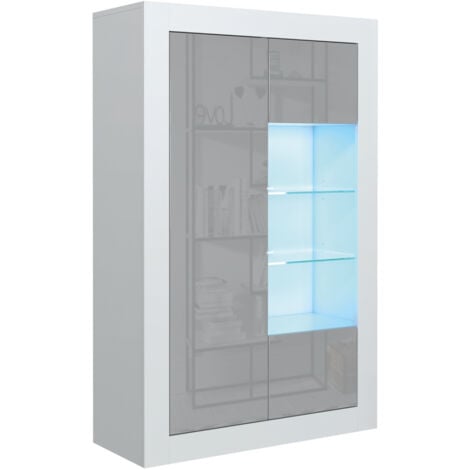 Arcadia Display Cabinet - White with Grey Gloss Doors & LED  140cm