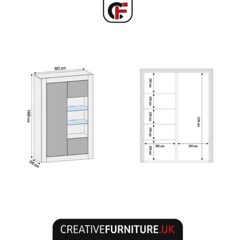 Arcadia Display Cabinet - White with Grey Gloss Doors & LED  140cm