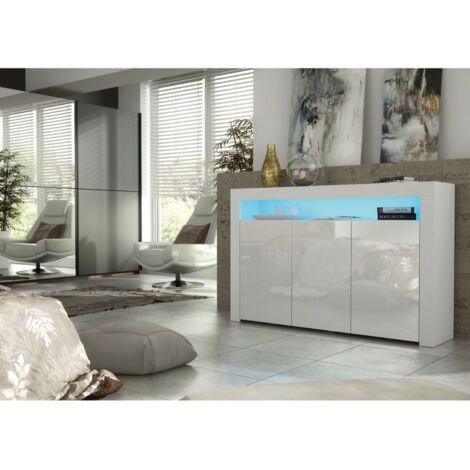 Aether Sideboard - White with Gloss Doors & LED - 155cm