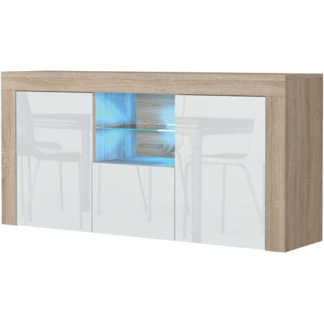 Sideboard 145cm Oak Modern Stand White Gloss Doors Creative Furniture