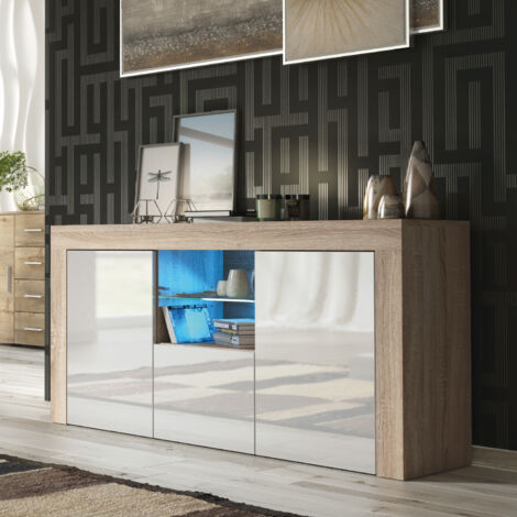Sideboard 145cm Oak Modern Stand White Gloss Doors Creative Furniture