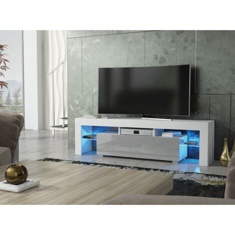 TV Unit 160cm White Modern Stand Grey Gloss Doors Creative Furniture