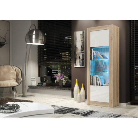 Illume Display Cabinet - Oak with White Gloss Doors & LED  170cm