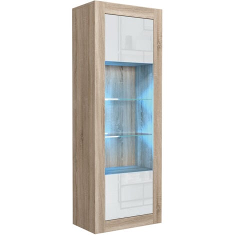 Illume Display Cabinet - Oak with White Gloss Doors & LED  170cm