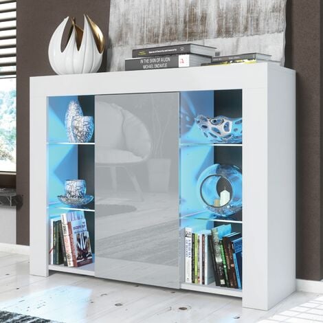 Sideboard 97cm White Modern Stand Grey Gloss Doors Creative Furniture