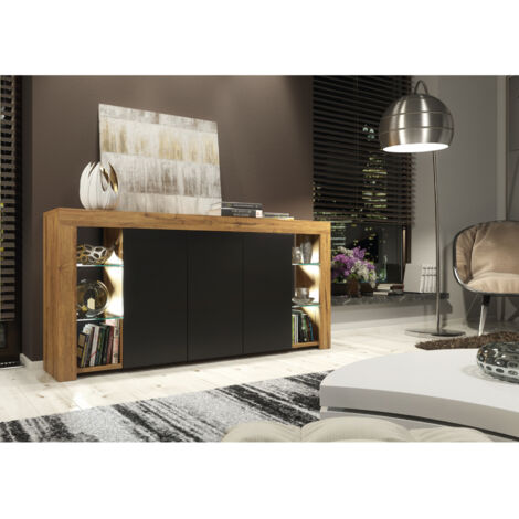 Sideboard 164 cm Oak TV Unit Modern Stand Black Matte Doors Creative Furniture