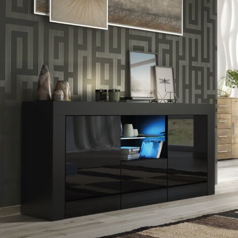 Aurora Sideboard - Black with Gloss Doors & LED  145cm