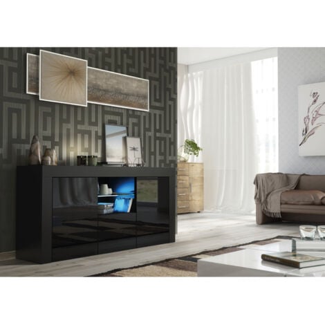 Aurora Sideboard - Black with Gloss Doors & LED  145cm