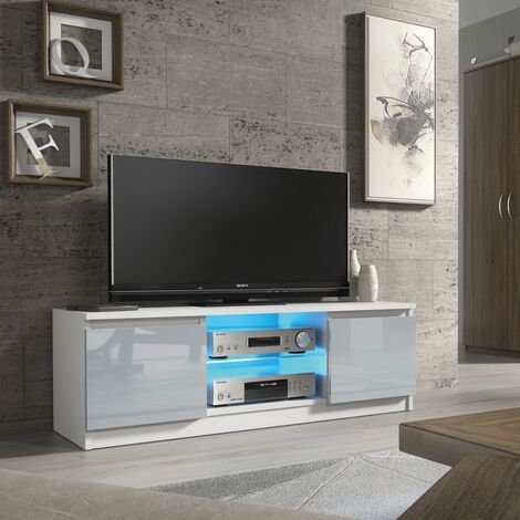 TV Unit 120cm White Modern Stand Grey Gloss Doors Creative Furniture