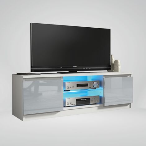 TV Unit 120cm White Modern Stand Grey Gloss Doors Creative Furniture