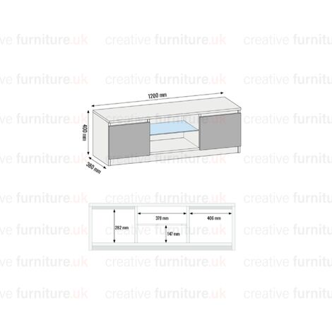 TV Unit 120cm White Modern Stand Grey Gloss Doors Creative Furniture