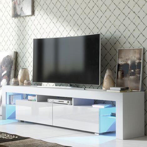 TV Unit 200cm White Modern Stand Gloss Doors Creative Furniture