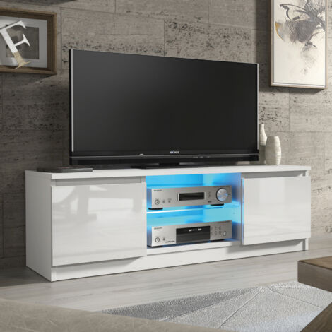 Aura TV Unit - White with Gloss Doors & LED - 120cm