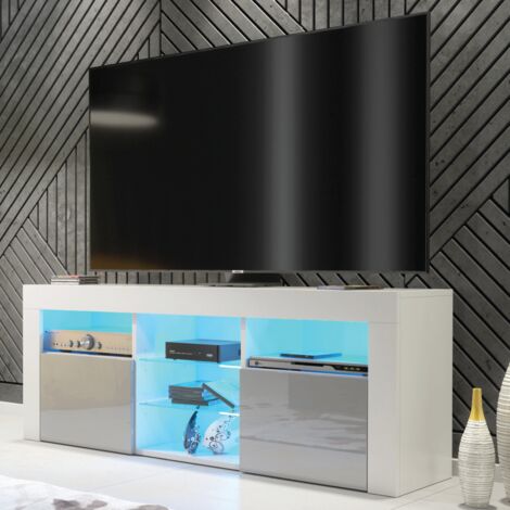 TV Unit 145cm White Modern Stand Grey Gloss Doors Creative Furniture