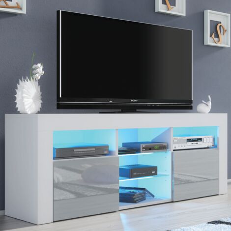 TV Unit 145cm White Modern Stand Grey Gloss Doors Creative Furniture