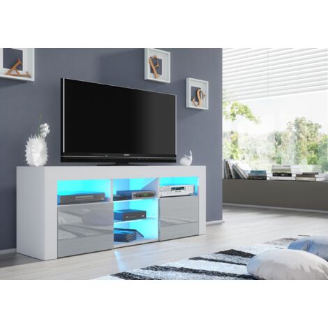 TV Unit 145cm White Modern Stand Grey Gloss Doors Creative Furniture