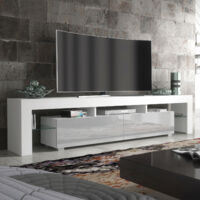 Nova TV Unit - White with Grey Gloss Doors - 200cm