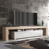 Nova TV Unit - Oak with White Gloss Doors - 200cm