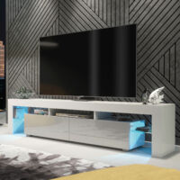 Nova TV Unit - White with Grey Gloss Doors & LED - 200cm
