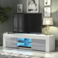 Loom TV Unit - White with Grey Gloss Doors & LED - 130cm