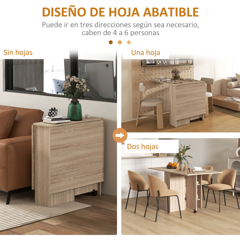 Mesa de comedor plegable con hojas para espacios pequeños con estantes de  almacenamiento de 2 niveles, multifunción, ahorro de espacio, mesa de