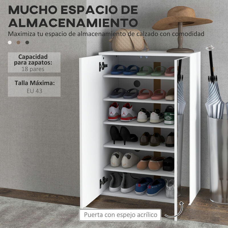 HOMCOM Estante Zapatero de Madera con 11 Estantes para 18 Pares de Zapatos  y Armario con Cerradura 80x27x112 cm Blanco