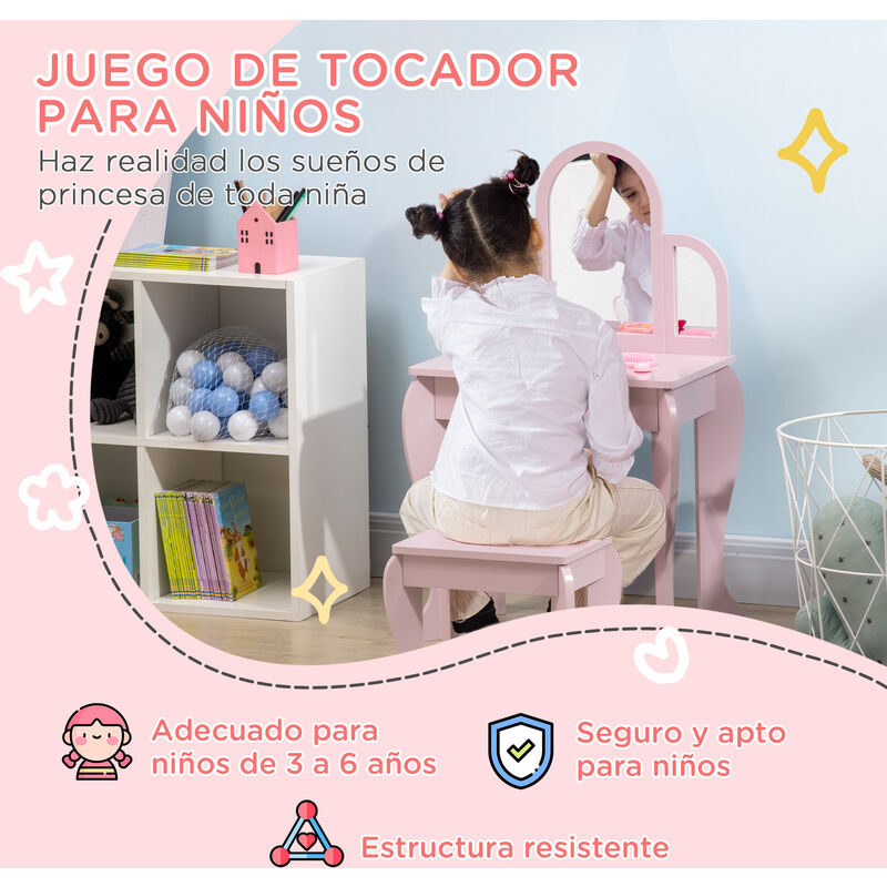 AIYAPLAY Tocador De Juguete Para Niñas De +3 Años Con Taburete Espejo