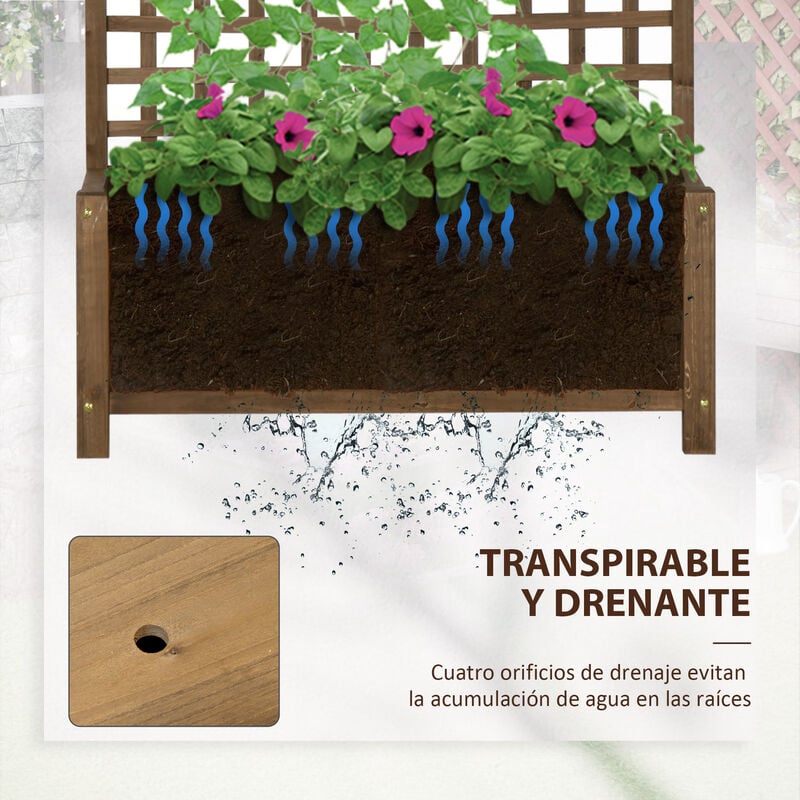 Outsunny Jardinera con Celosía de Madera para Enredaderas Cultivo de  Plantas para Patio Terraza 90x45x183 cm Natural