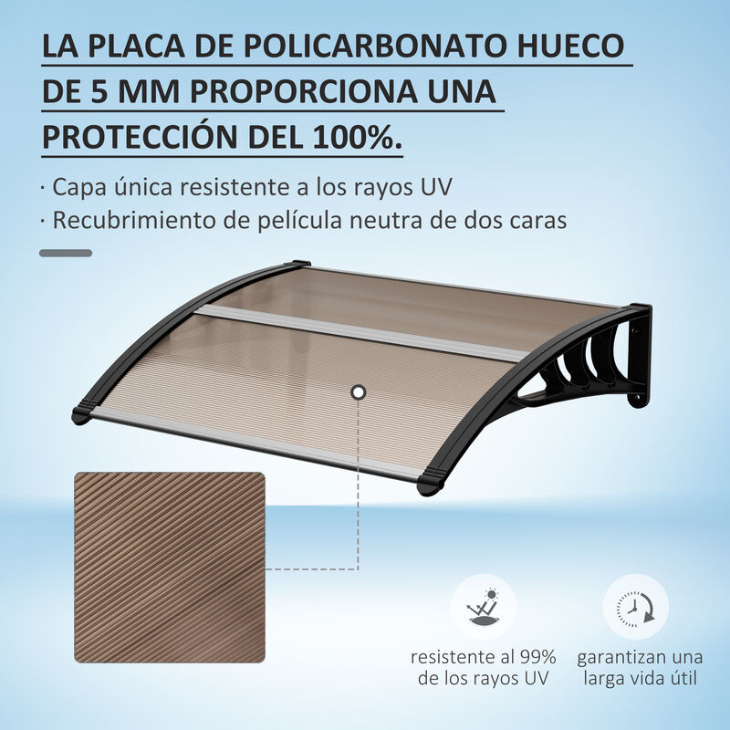 Outsunny Marquesina Tejadillo para Puertas Ventanas Toldo Terrazas de  Policarbonato 5 mm Transparente Protecc…