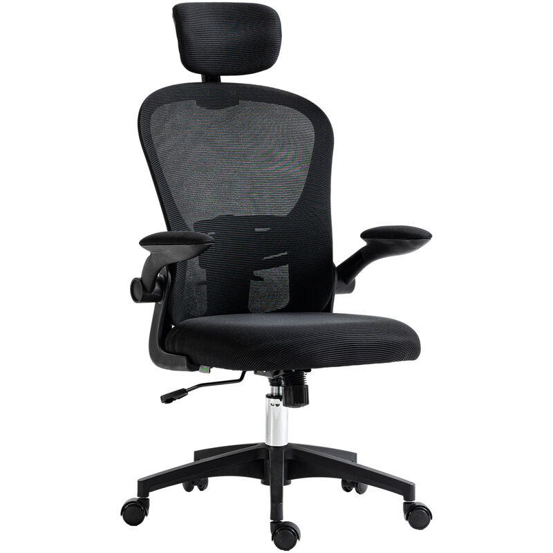 Silla de oficina en casa, silla de escritorio ergonómica con soporte lumbar  ajustable y reposabrazos abatibles, silla de ordenador de malla con