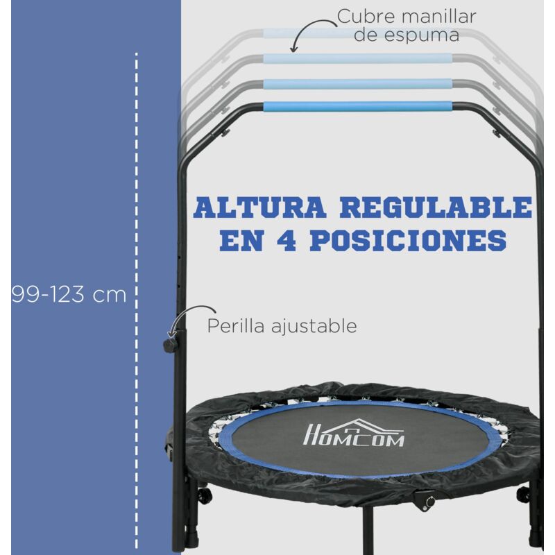 HOMCOM Mini Trampolín De Fitness Plegable Con Mango Ajustable – Ejercicio Aeróbico En Casa, Soporta 100 Kg, Azul
