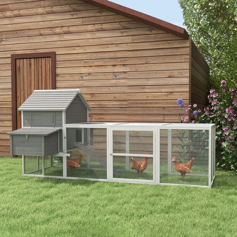 Gallinero para Exterior de Acero Jaula con para 6-10 Gallinas Toldo Corral  de Alambre Independiente Nido Múltiples Puertas Plataforma 200x165,5x103 cm