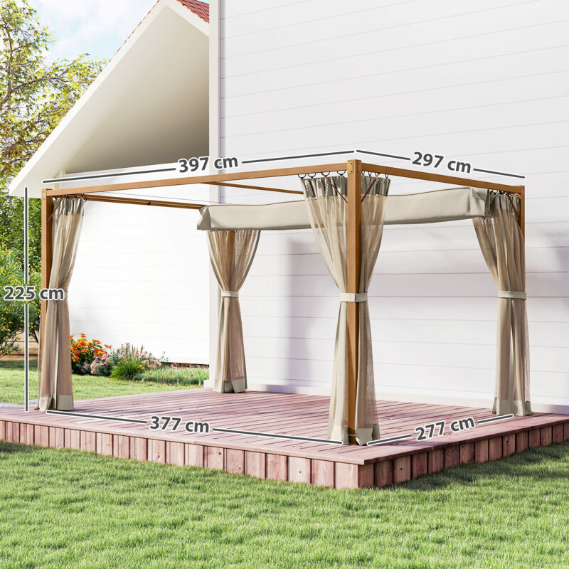 Outsunny Pérgola De Jardín 3×3 M Cenador Con Toldo Y 8 Orificios De Drenaje Para Patio Terraza Metal Y Poliester 180 G M2 Resistente Gris