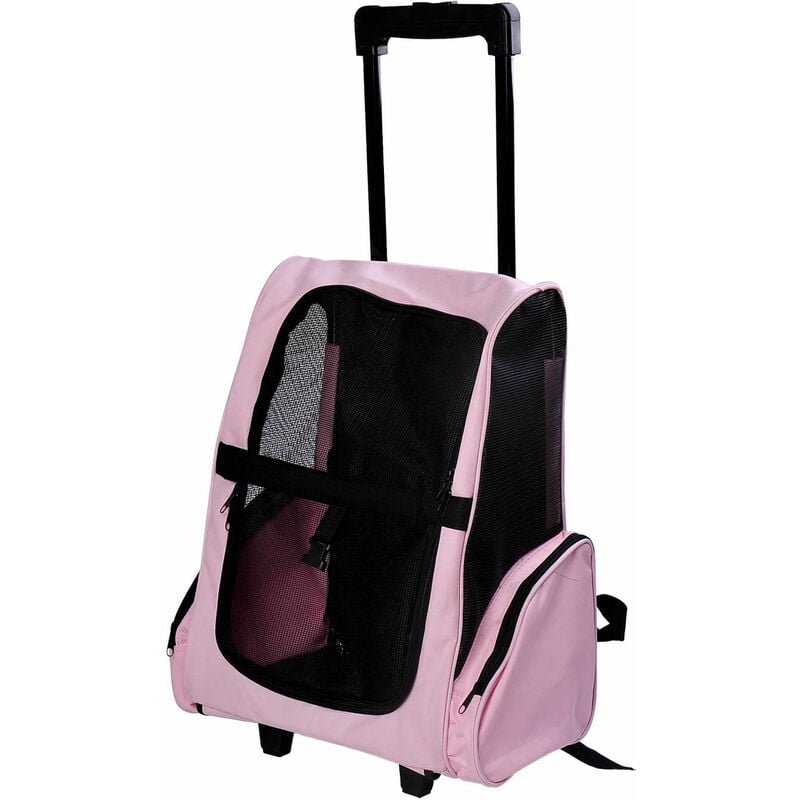 Transportín 2 en 1 para Mascotas Carrito Mochila con Ruedas 42x25x55 cm Rosa