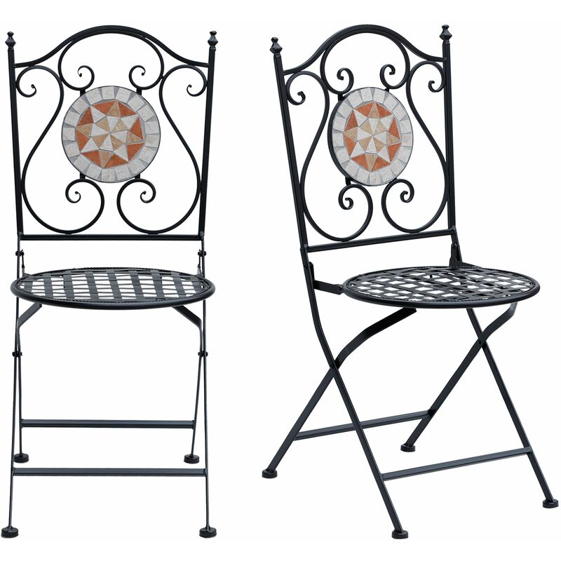 Set de 2 Sillas Plegables de Jardín Bistro Silla Asiento Mosaico Terraza Acero