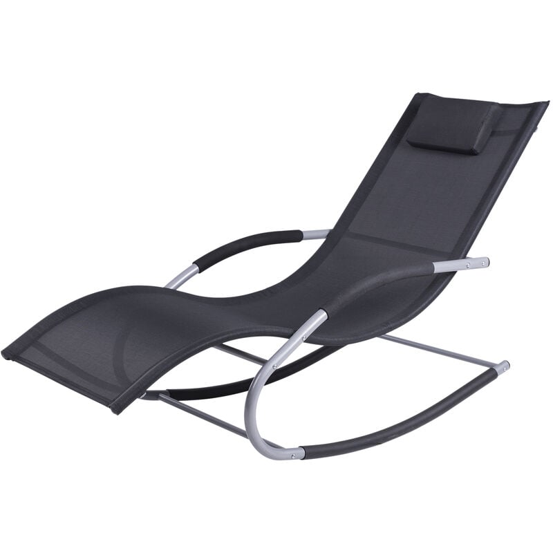 Tumbona Mecedora de Jardín con Reposacabezas Reposabrazos Sillón Silla de Exterior Tejido Transpirable y Metal para Playa Patio Terraza 63x144x84 cm