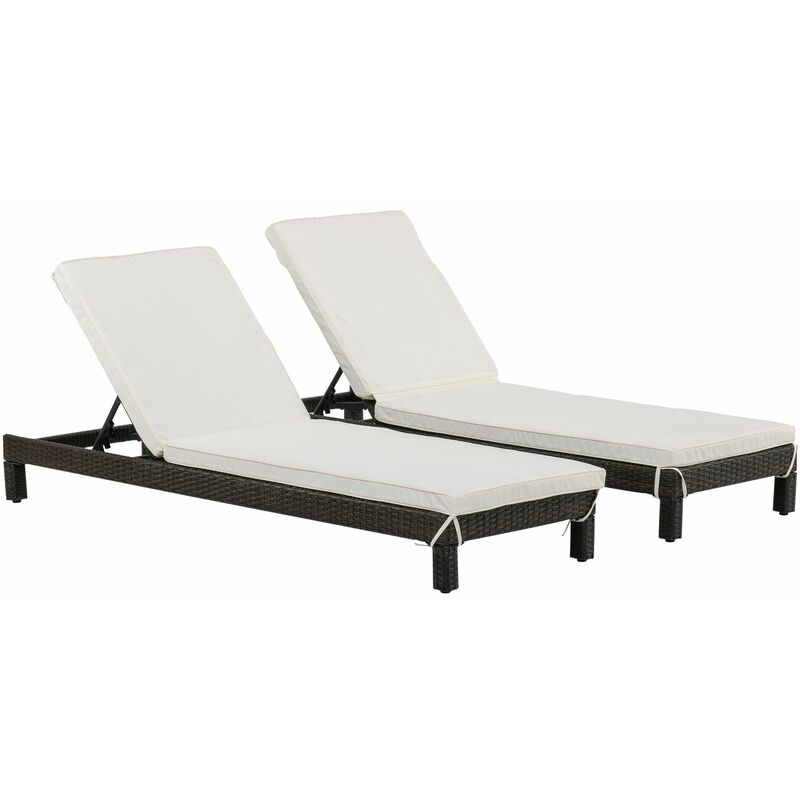 Set de 2 Tumbonas de Ratán Chaise Longue con Cojín para Exterior Jardín