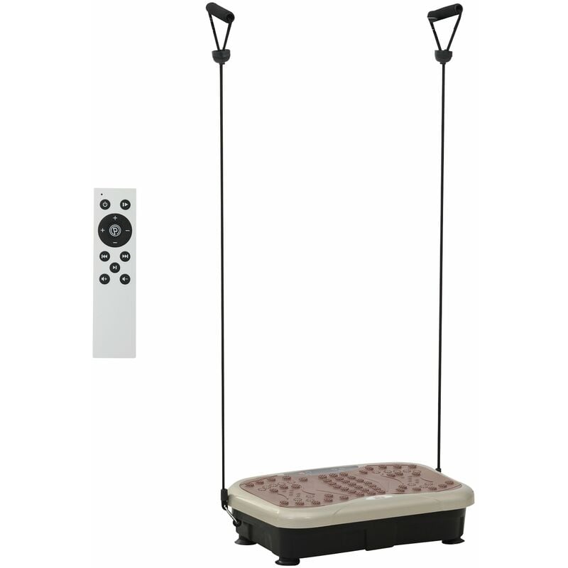 HOMCOM placa de vibración plataforma vibratoria con 2 bandas elásticas 200W control remoto 99 velocidades carga 120 kg pantalla LED 54x33x14 cm