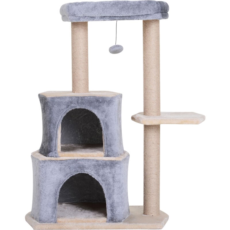 Rascador para Gatos 60x40x92 cm Árbol Rascador Mediano Centro de Actividad Plataforma 2 Caseta Sisal Natural