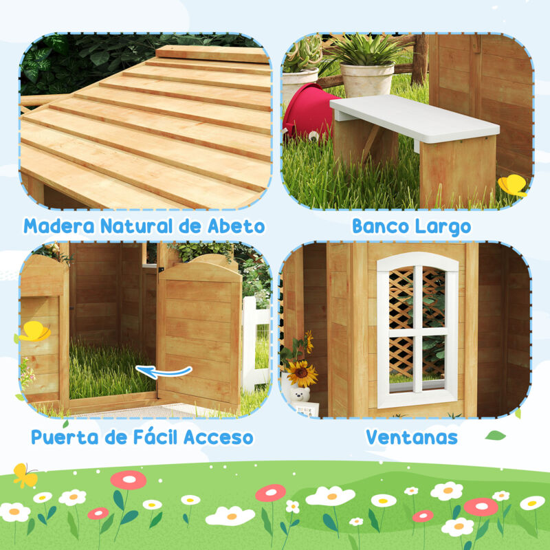 Outsunny – Casita De Madera Infantil Con Buzón Y Jardinera – 205x119x140 Cm – Para Niños De 3+ Años