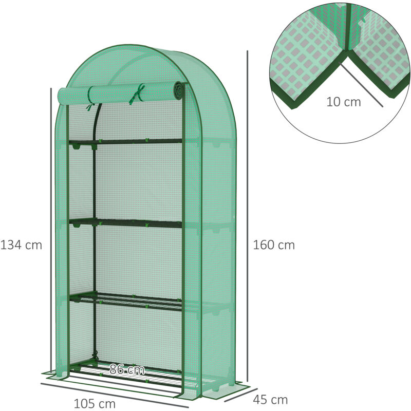Invernadero Pequeño De 4 Niveles 105x45x160 Cm - Estructura De Acero Y Cubierta De PE, Puerta Enrollable | Para Balcón, Terraza O Jardín