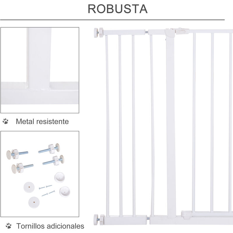 PawHut Barrera de Seguridad Extensible Puertas y Escaleras Metálica para  Perros y Bebé Barrera Puertas Mascota 76-107x76 cm