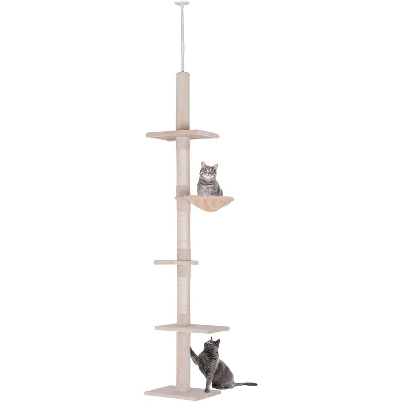 Árbol Rascador para Gatos Altura Ajustable 230-260 cm Hamaca Postes Sisal Beige