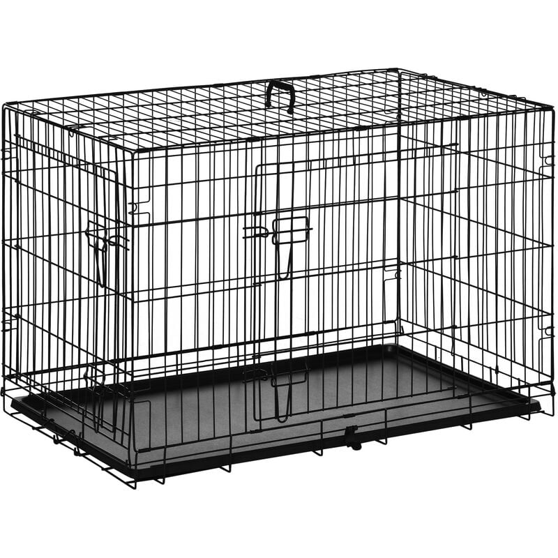 Transportín de Perro de 2 Puertas Plegable con Asa Acero 92x57x62,5 cm Negro