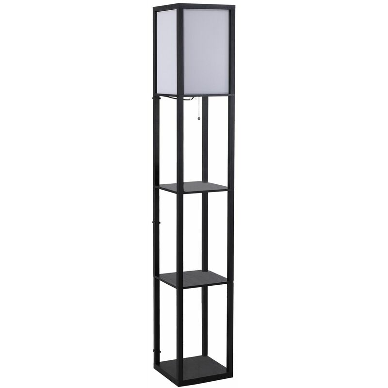 Lámpara de Pie de Madera con 3 Estantes para Bombilla E27 Potencia Máx. 40W Lámpara Moderna para Salón Dormitorio 26x26x160 cm Negro y Blanco