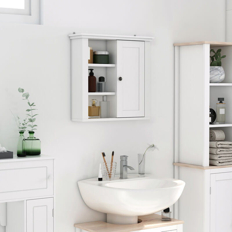  Armario de almacenamiento de baño montado en la pared con  puerta de espejo y estantes abiertos, espejo de baño para sala de estar,  baño, espejo de baño blanco y roble Sonoma